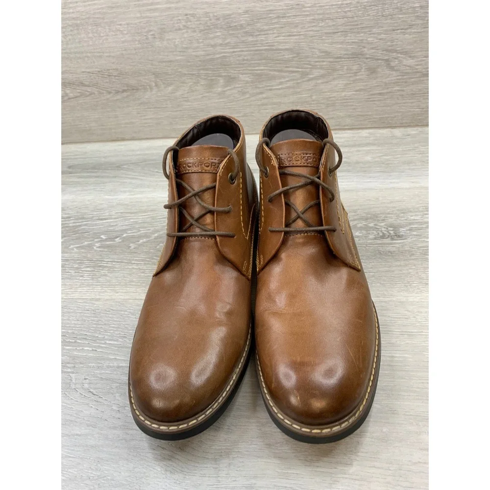 Rockport Men's Tan Leather Chukka Boots Lace Up truTECH Brown Ankle Boots
